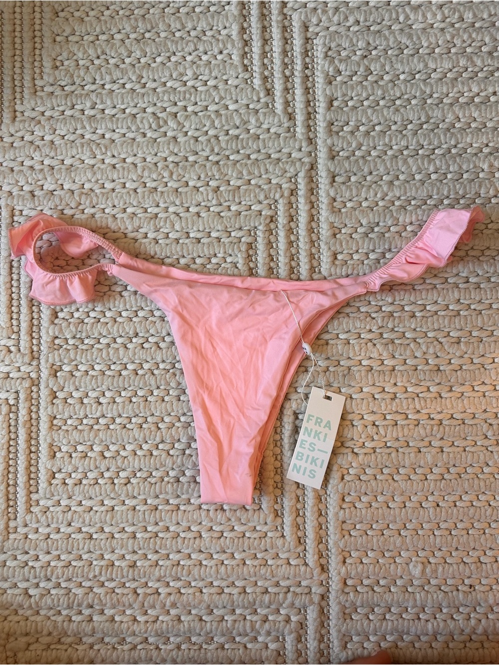 Frankie's Bikinis Pink Ruffle Side Brazilian Bikini Bottom